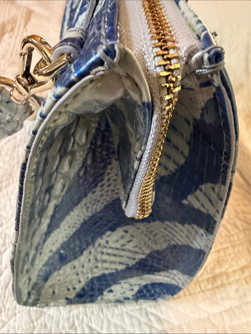 Brahmin Caroline Dazzle Melbourne Blue and White Croc-Embossed Satchel
